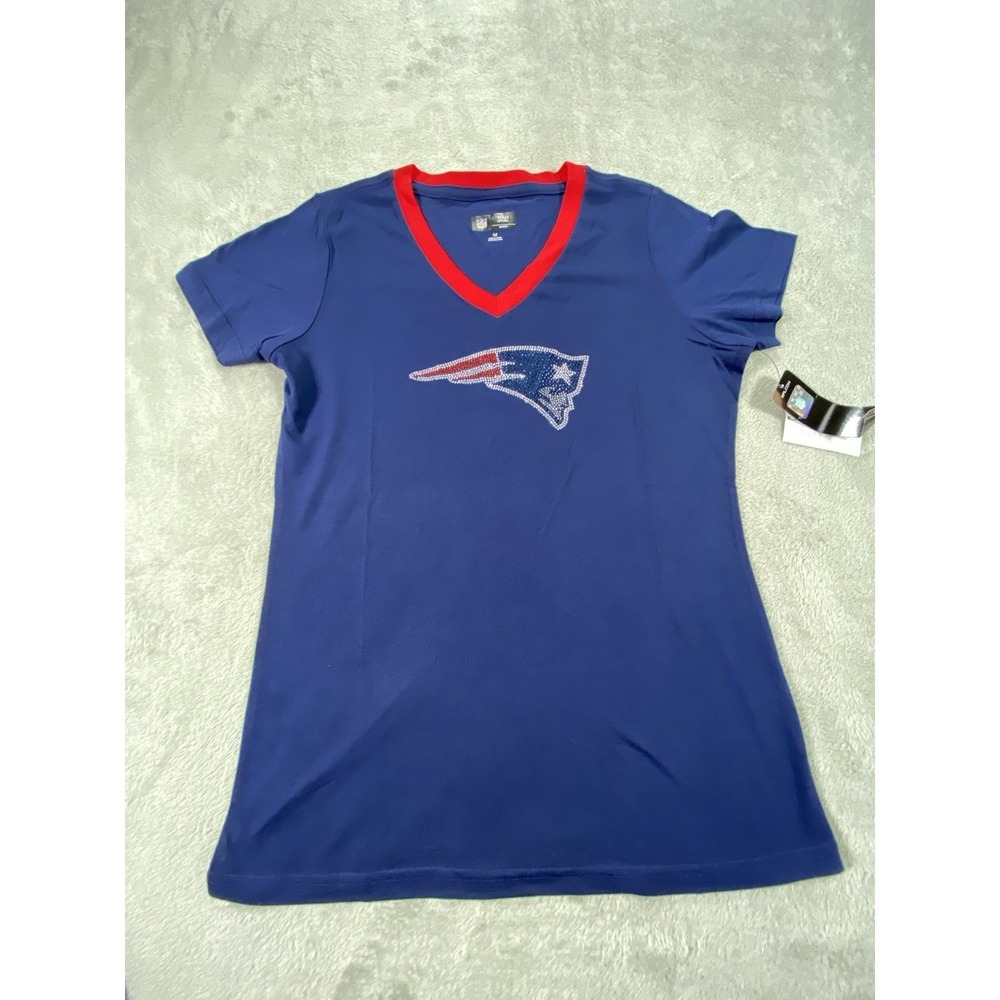 New England Patriots T-Shirt Womens M Blue Football NFL Team Apparel Sparkle - Picture 2 of 12